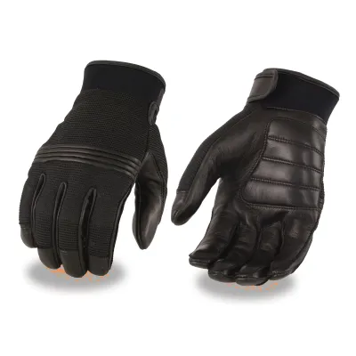 MG7517 Men's Black Leather Mesh Gel Palm Gloves W/ Rubberized Flex Knuckles