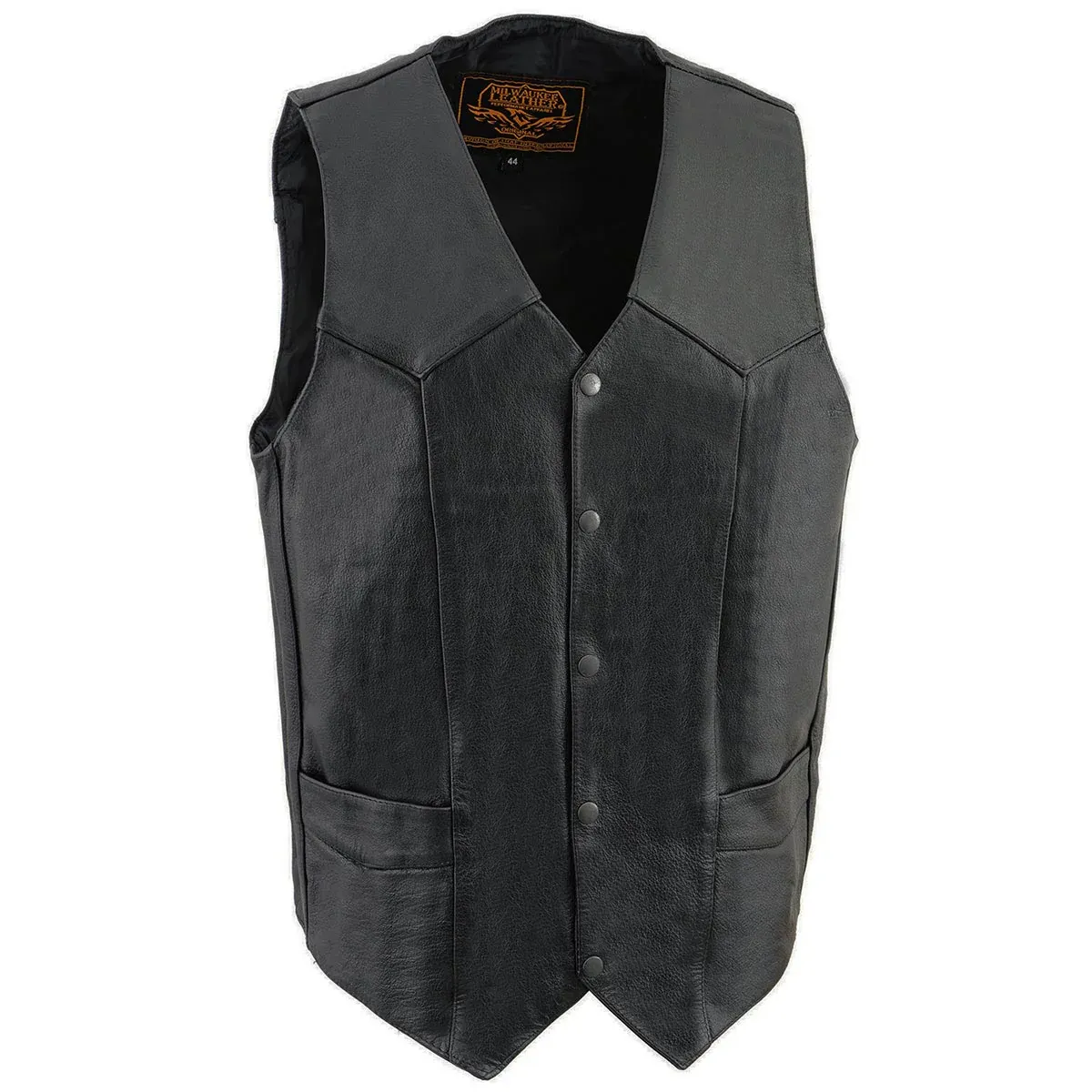 SH1310Tall Men's Black Leather Classic V-Neck Vest