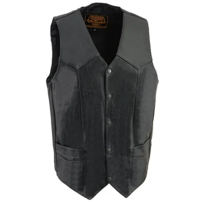 SH1310Tall Men's Black Leather Classic V-Neck Vest