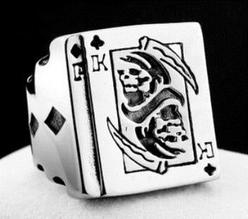 R157 King of Clubs Skull Ring