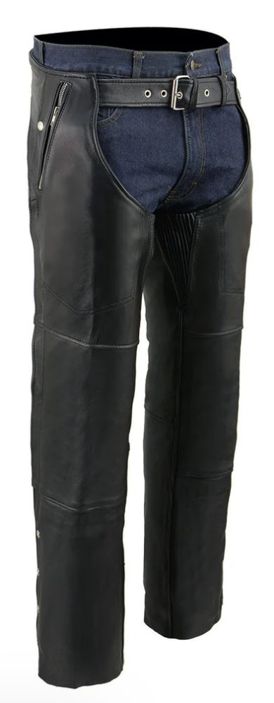 ML1191 Men's Black Leather Snap Out Thermal Lined Chaps