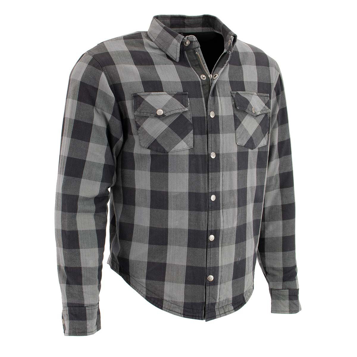 MPM1630 Men's Plaid Flannel Biker Shirt w/ CE Armor - Reinforced w/ Aramid Fibers