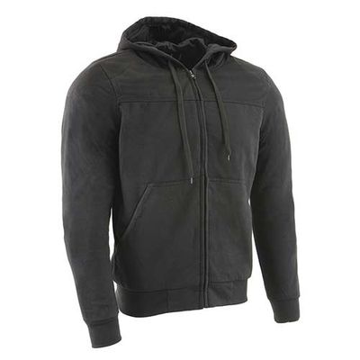 MPM1788 Men's Black CE Approved Armored Riding Hoodie Sweater w/ Aramid by DuPont Fibers