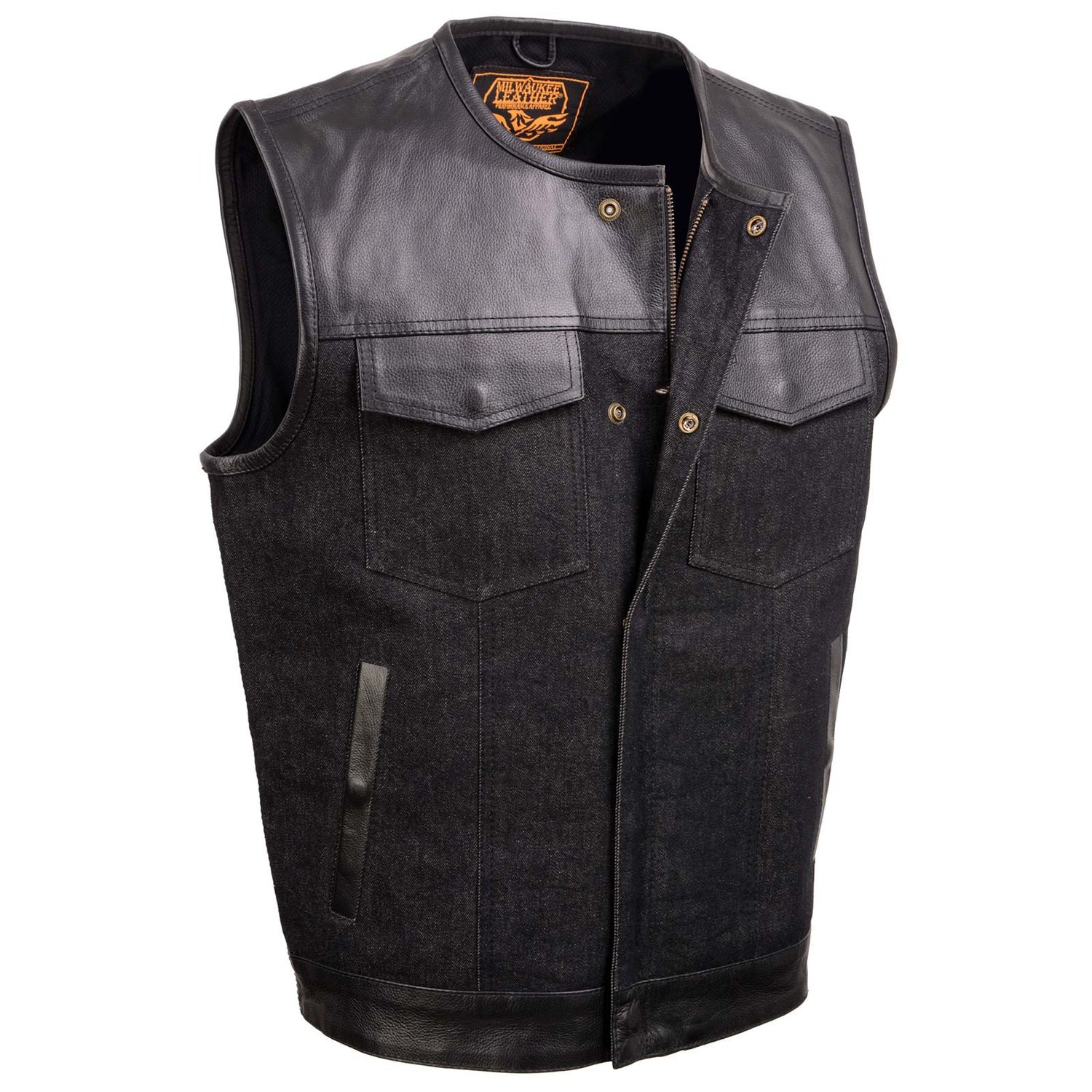 MDM3003 Men's 'Brute' Black Denim and Black Leather Vest