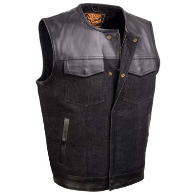 MDM3003 Men's 'Brute' Black Denim and Black Leather Vest