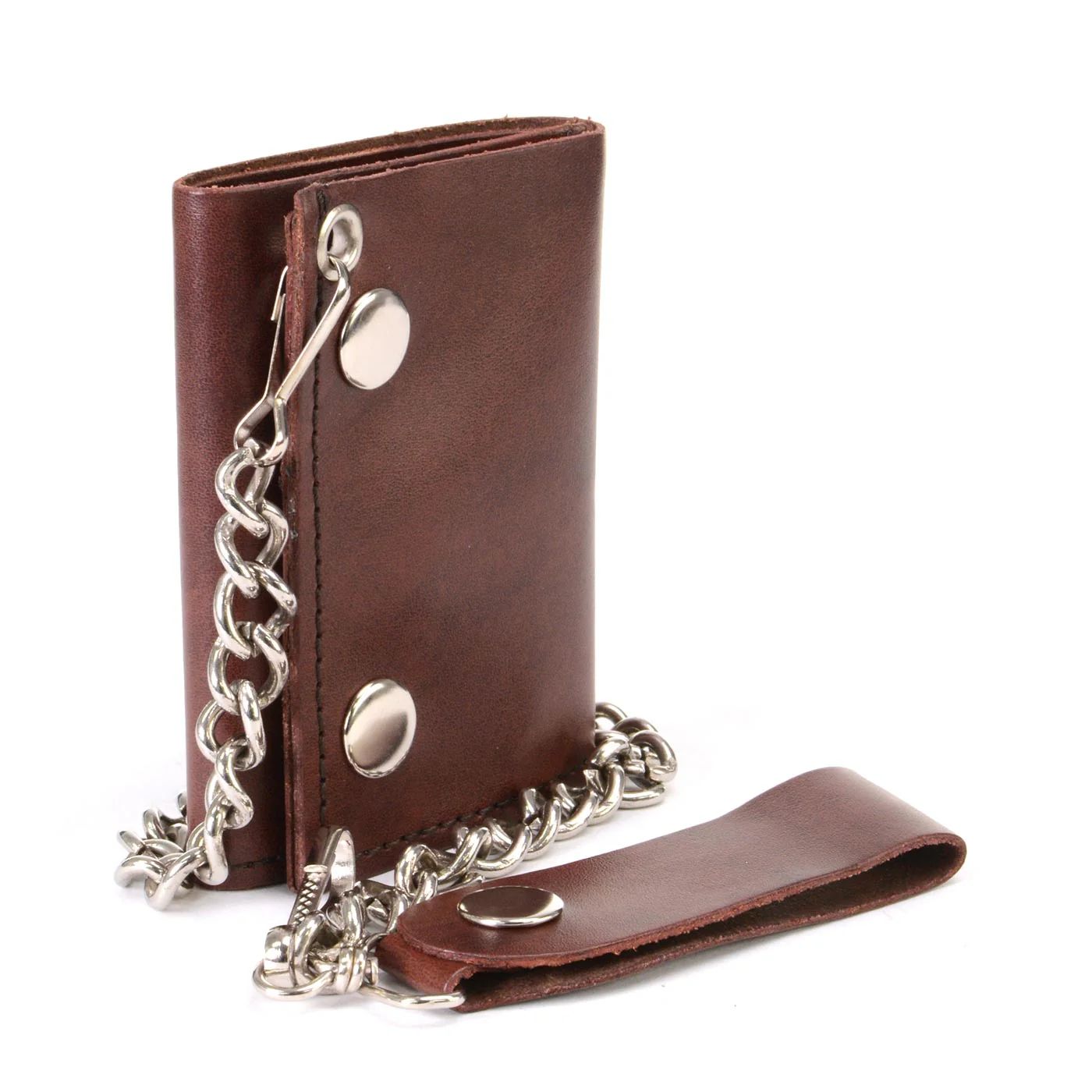 MLW7886 Men's 4” Antique Brown Leather Biker Tri-Fold Wallet