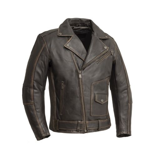 Wrath Vintage Distressed Brown Leather Jacket, Size: L