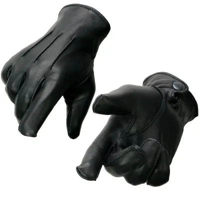 SH875 Men's Thermal Lined USA Deerskin Black Leather Motorcycle Gloves
