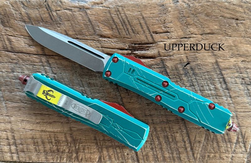 Microtech UTX-85 OTF – Stonewash Blade, Bounty Hunter Distressed Handle (231-10BH)