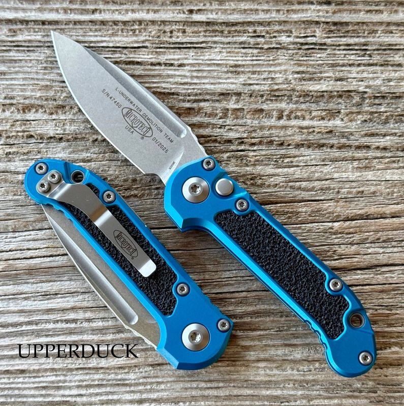 Microtech L.U.D.T. GEN III Auto Folder Stonewash Standard Edge Blue Handle 3M Grips 1135-10BL