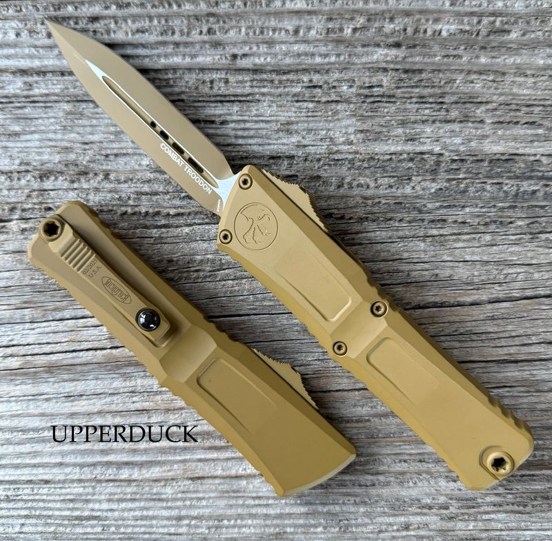 Microtech Combat Troodon GEN III OTF – RAL-8000 Double Edge Dagger Blade, Full Cerakote Handle (1142-1CRA)