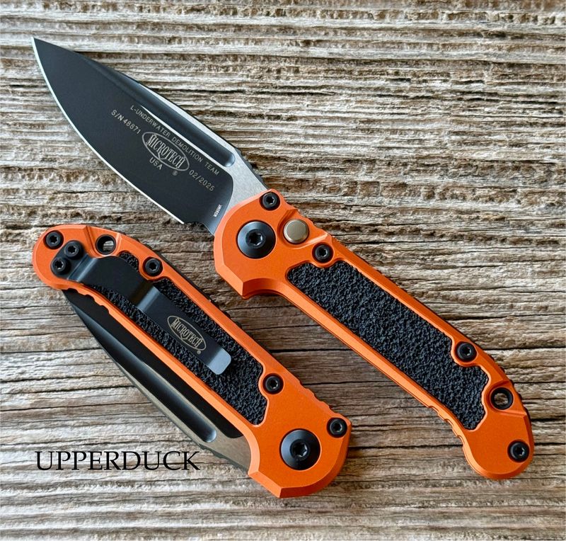 Microtech L.U.D.T. GEN III Auto Folder Knife – Black Blade, Orange Aluminum Handle with 3M Grips (1135-1OR)