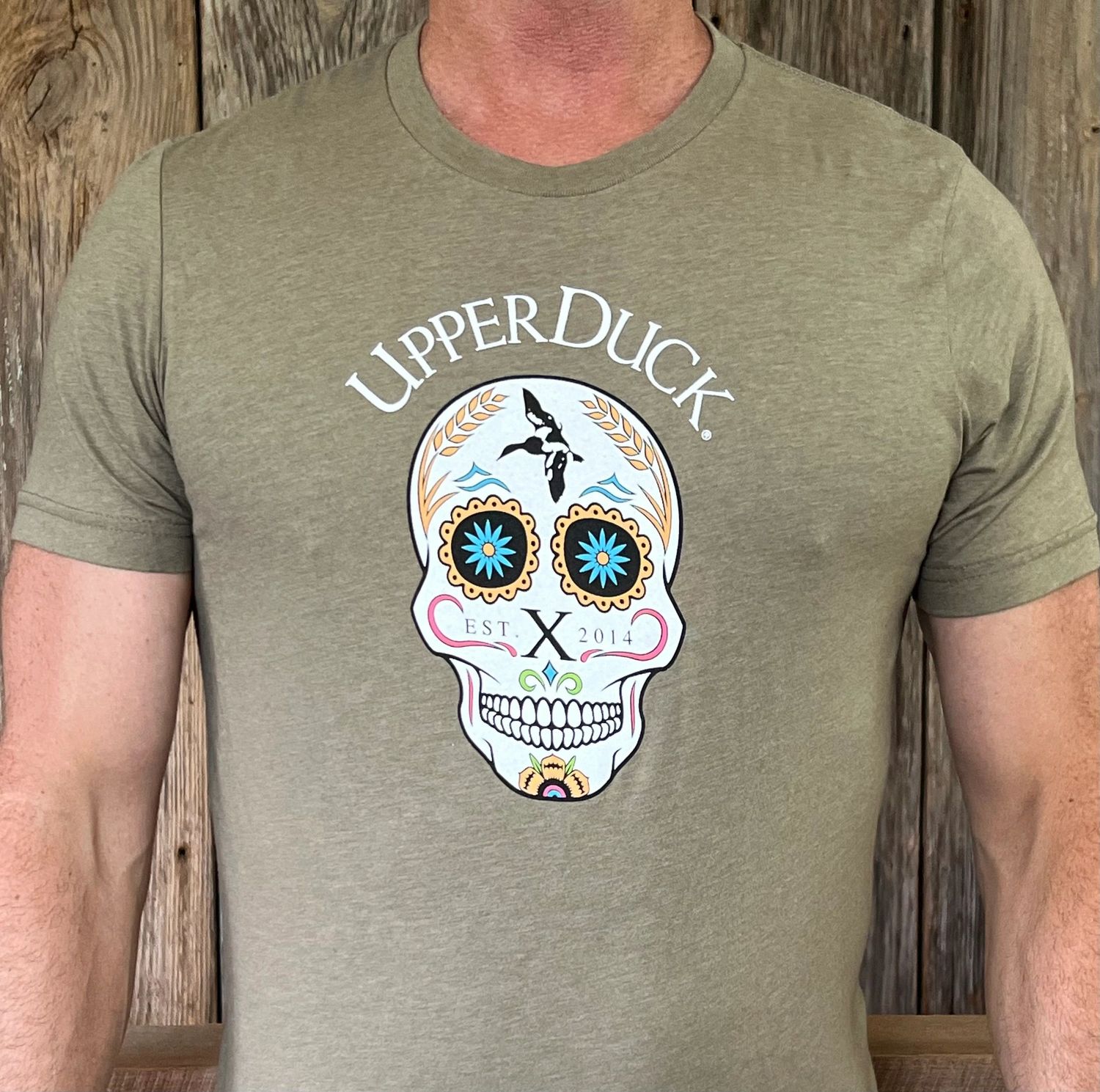UPPERDUCK 10 Year SUGAR SKULL Performance SHORT SLEEVE T-Shirt Mossy Mallard®