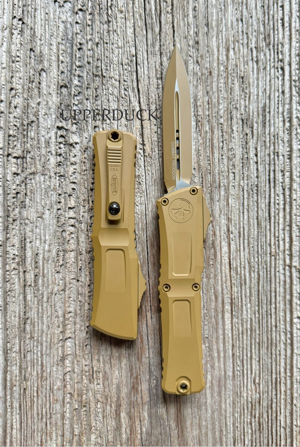Microtech Combat Troodon GEN III OTF – RAL-8000 Double Edge Dagger Blade, Full Cerakote Handle (1142-1CRA)