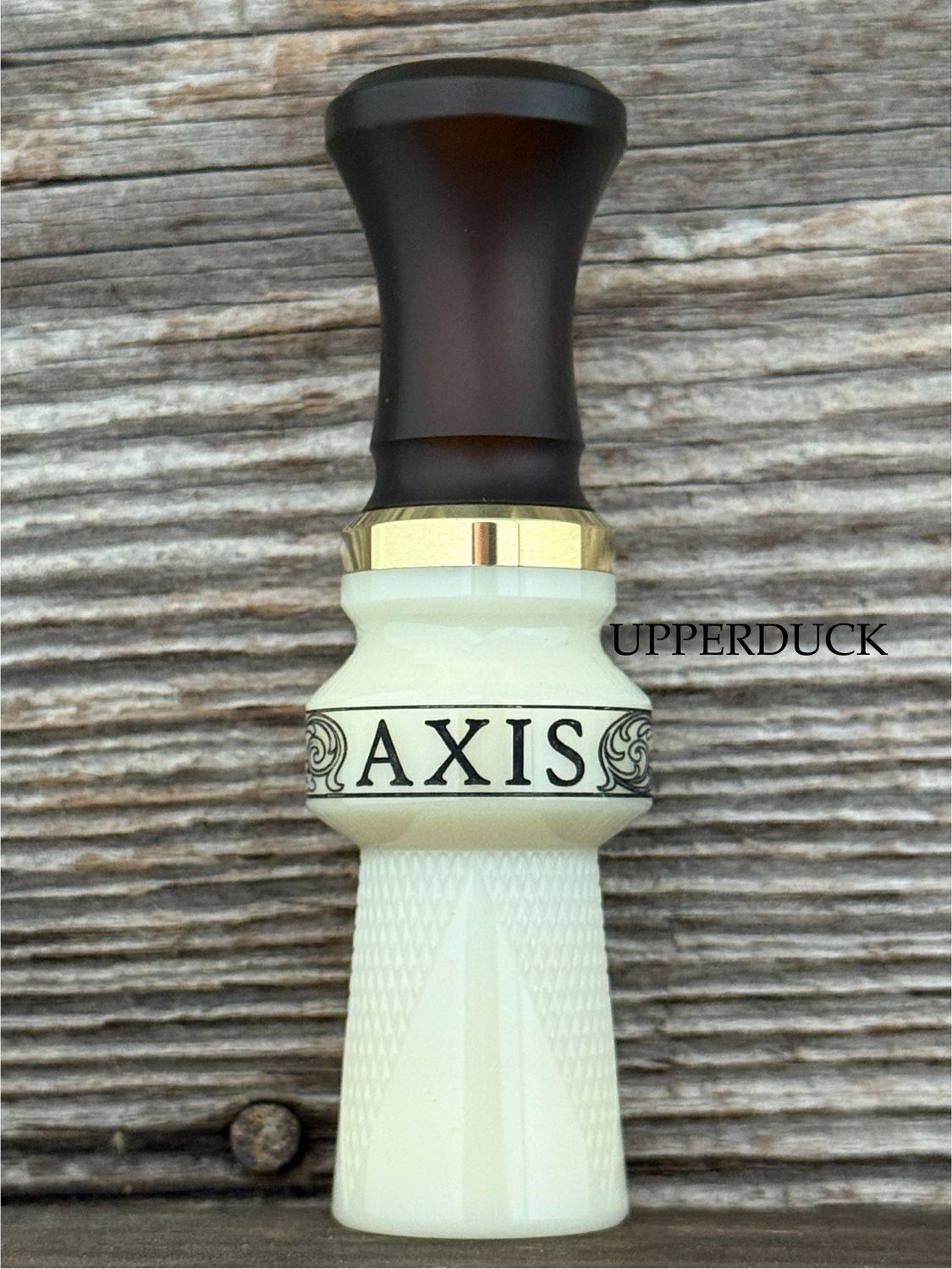 MAKERS CALL COMPANY AXIS CHECKERED Scroll Ivory Beer Bottle and Brass