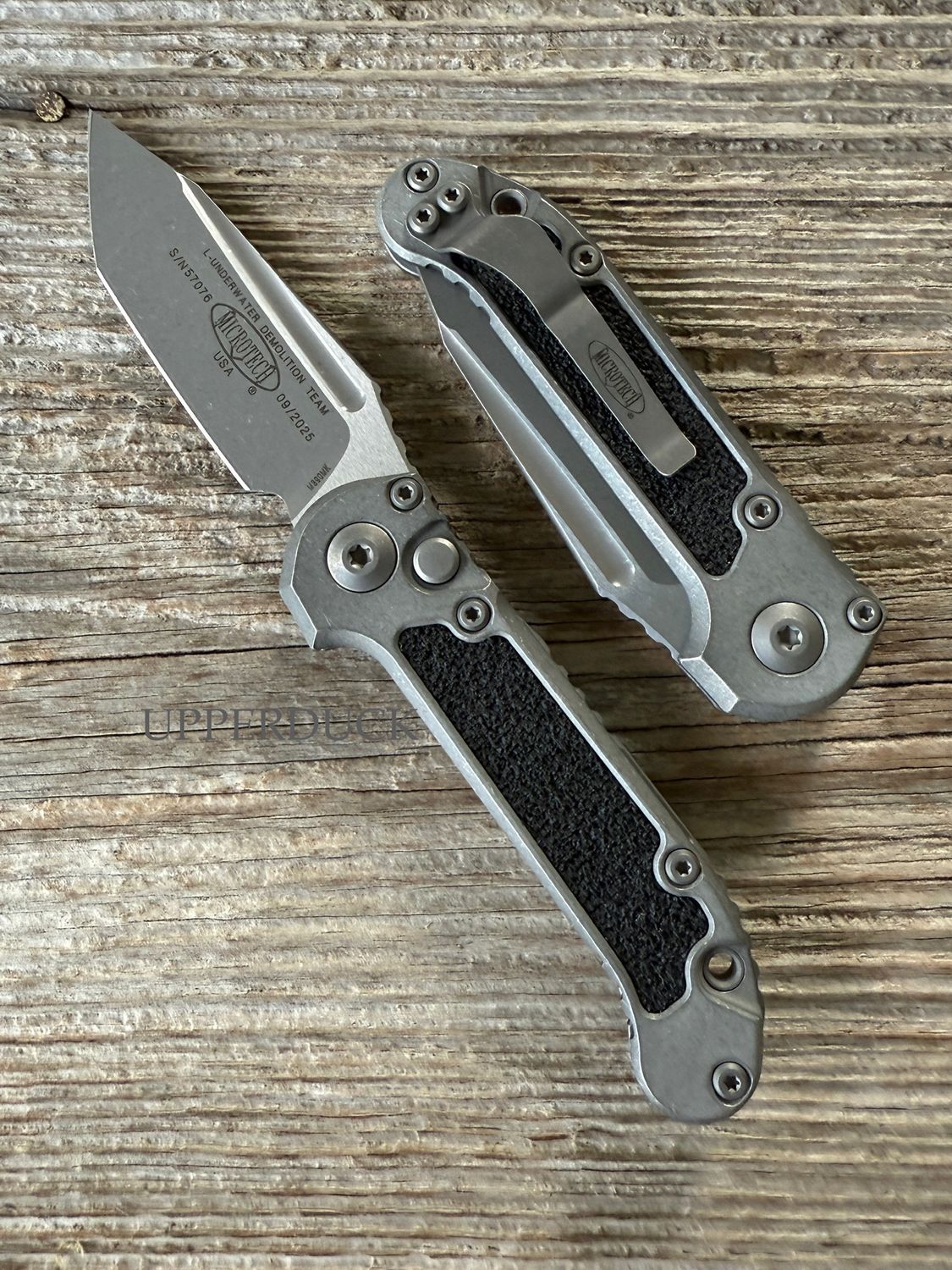 Microtech L.U.D.T. GEN III Auto Folder Knife – Apocalyptic Blade, Weathered Metal Aluminum Handle with 3M Grips (1135-10APWME)