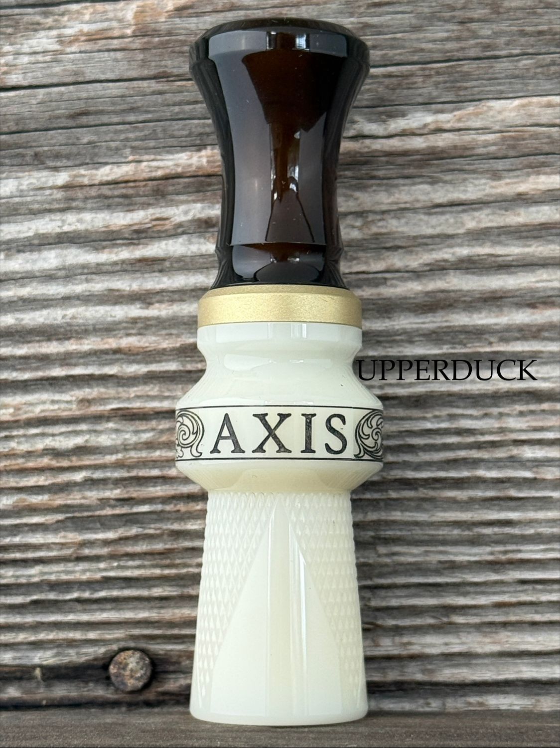 MAKERS CALL COMPANY AXIS CHECKERED Scroll Ivory Beer Bottle Polish and Brass