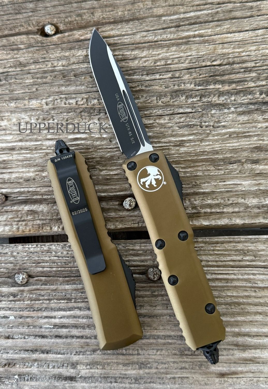Microtech UTX-85 OTF – Black Standard Edge Blade, OD Green Aluminum Handle (231-1OD)