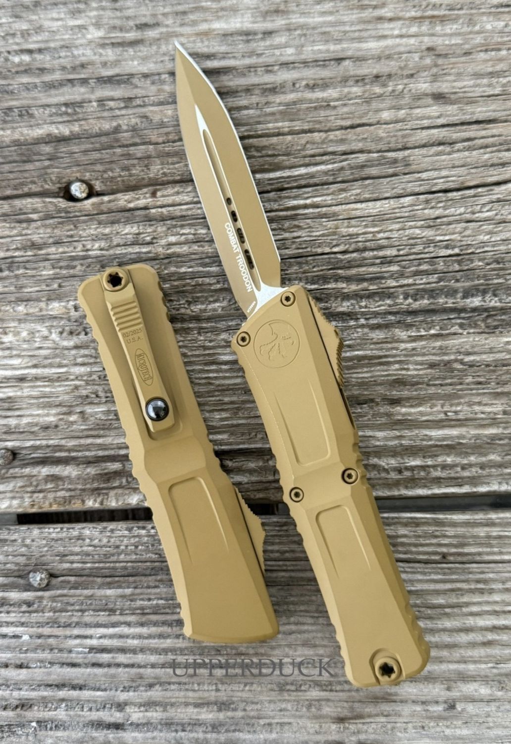 Microtech Combat Troodon GEN III OTF – RAL-8000 Double Edge Dagger Blade, Full Cerakote Handle (1142-1CRA)