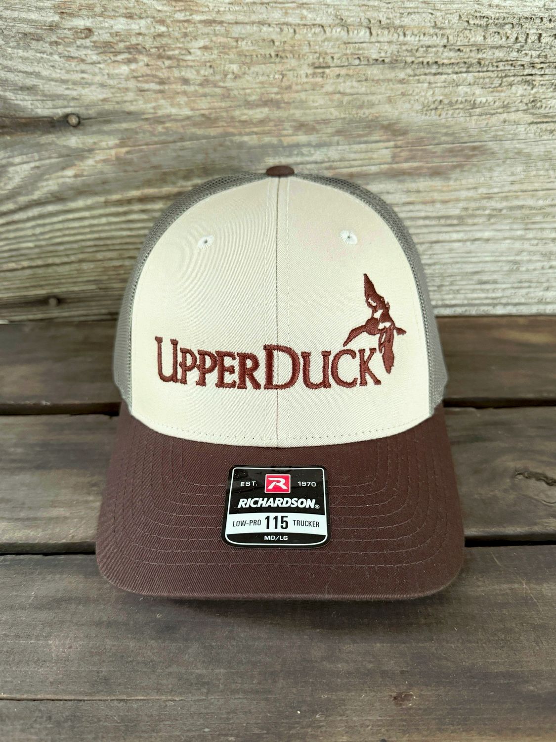 UPPERDUCK Structured #115 Trucker Hat Muddy Mississippi® Tan and Mossy Mallard™
