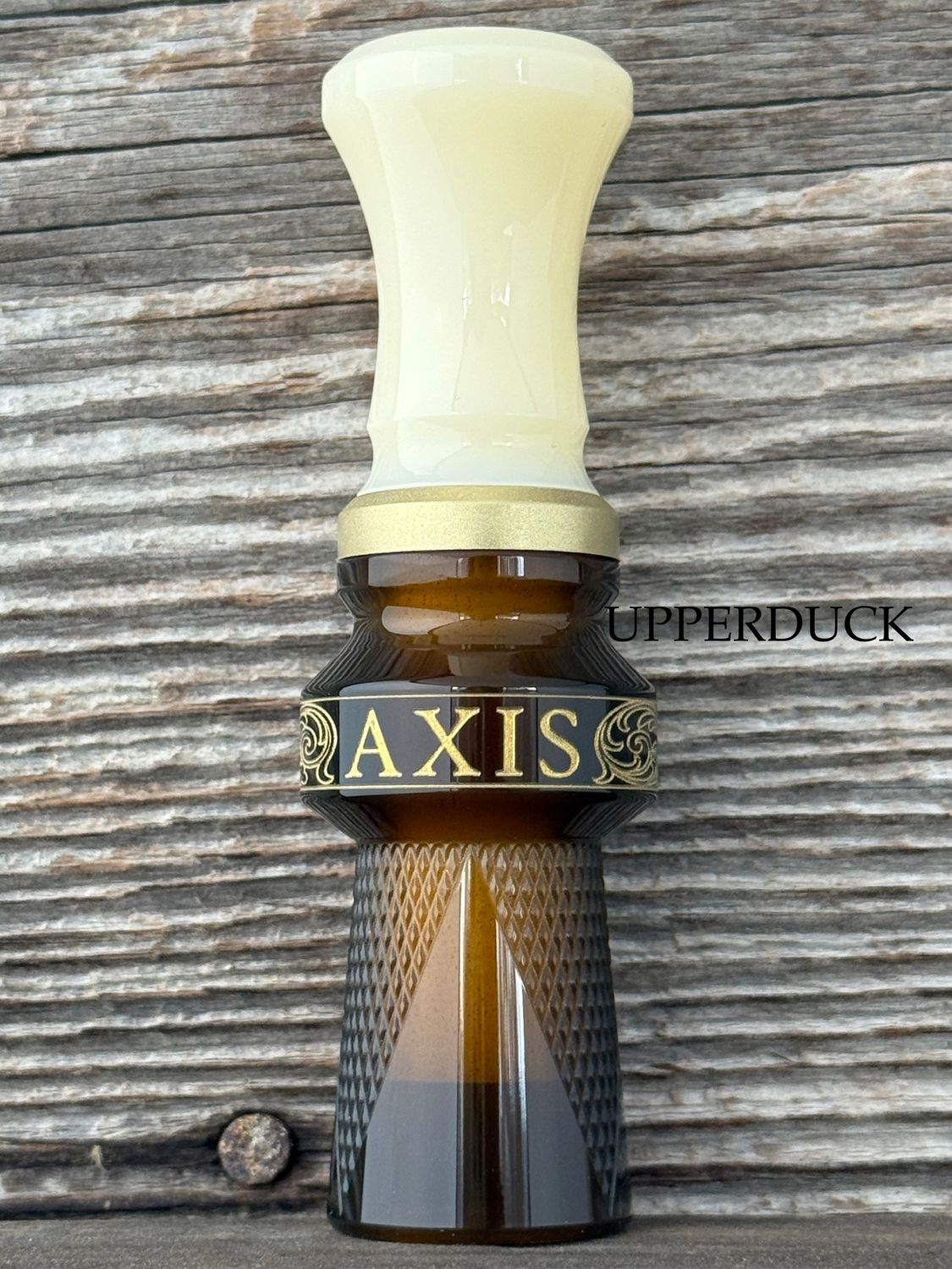 MAKERS CALL COMPANY AXIS CHECKERED Scroll Beer Bottle Ivory Polish and Brass