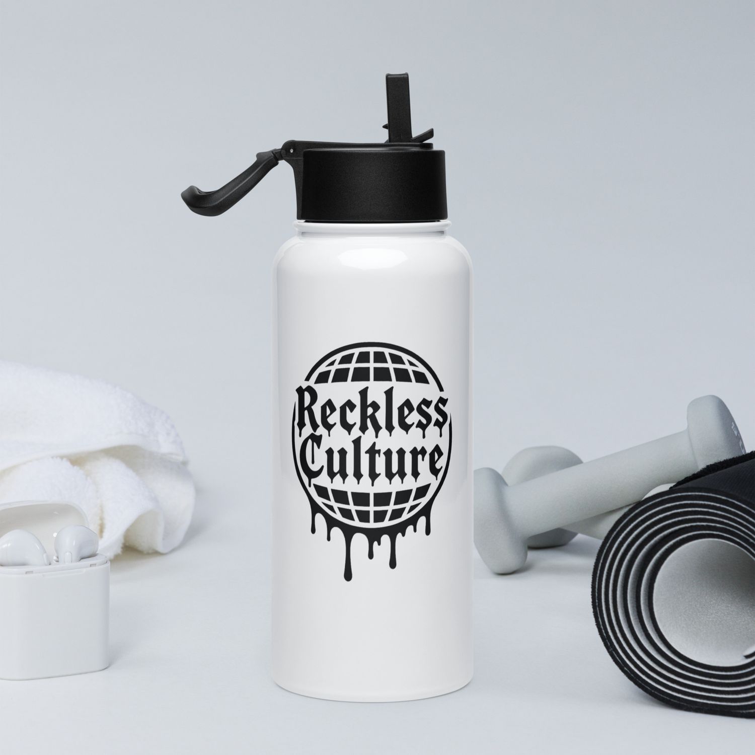 Reckless Culture- Stainless steel water bottle with a straw lid Reckless Culture- Stainless steel water bottle with a straw lid