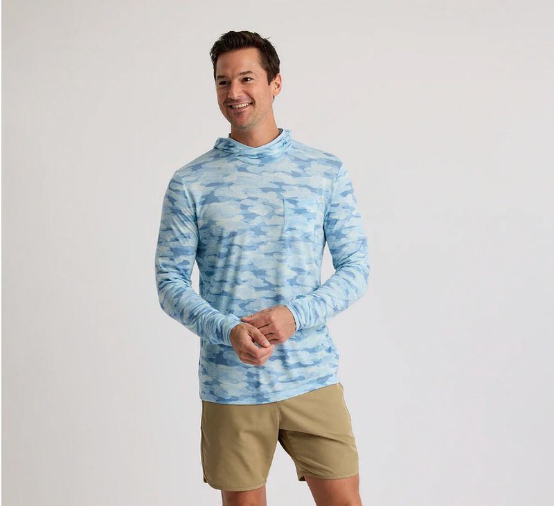 Men&#39;s Bamboo Lightweight Hoodie Seasmoke Camo Surf Blue