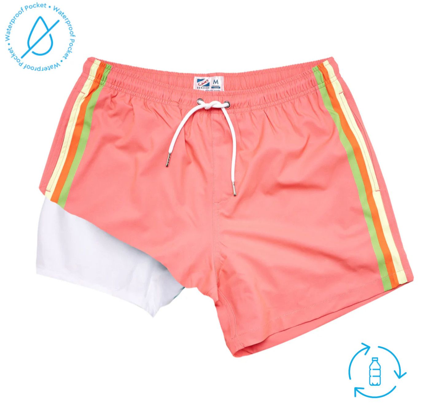 5.5&quot;  SWIM TRUNKS WITH WATERPROOF POCKET &amp; LINER PEACH, Size: Medium
