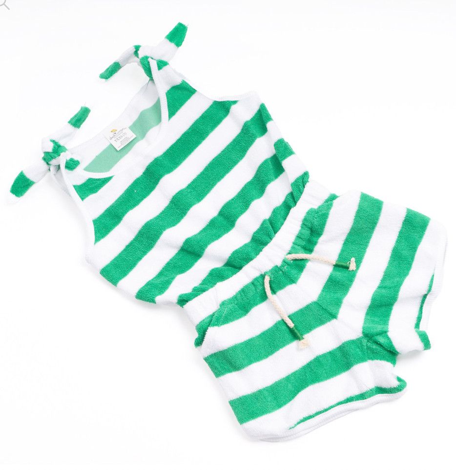 Girls Romper Terry, Size: YSM, Color: Green Stripe