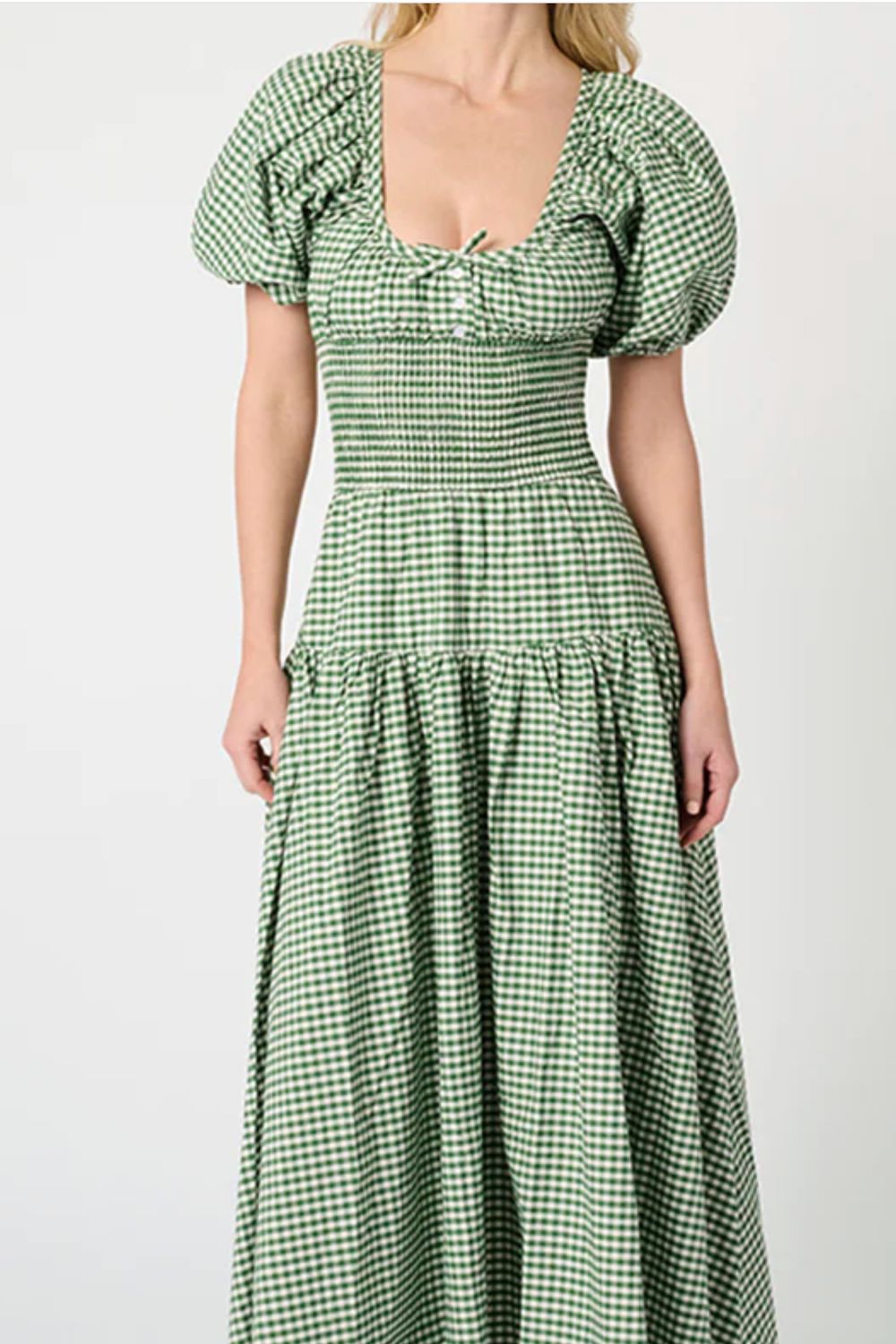 Smocked Waist Midi Dress Fern