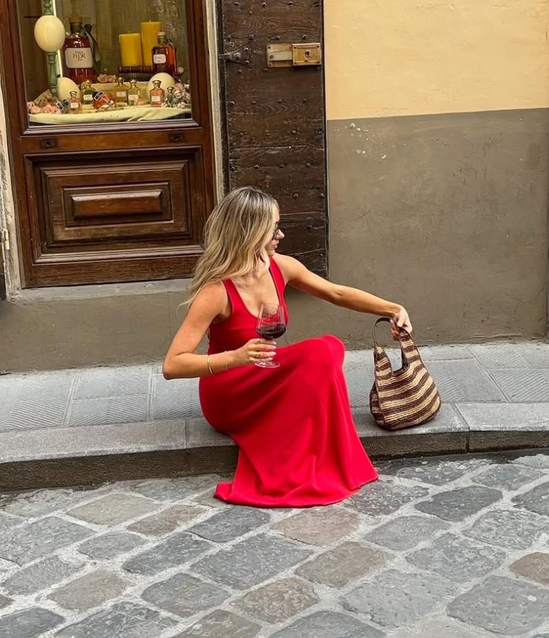 Ruched Strap Midi Red