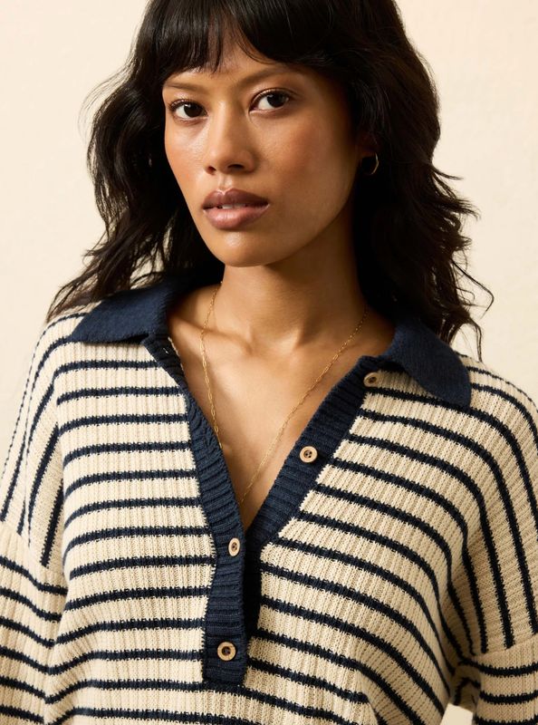 Mirarmar Linen Relaxed Polo True Navy Stripe