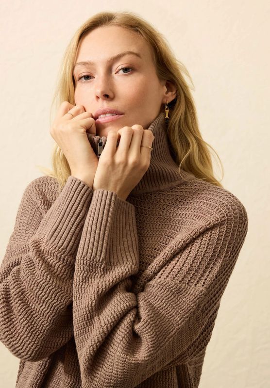 Miramar Linen Quarter Zip  Wood Smoke