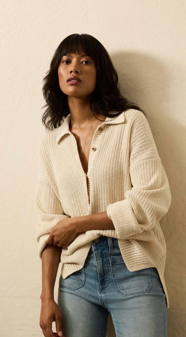 Miramar Linen Relaxed Polo Sweater Summer Sand