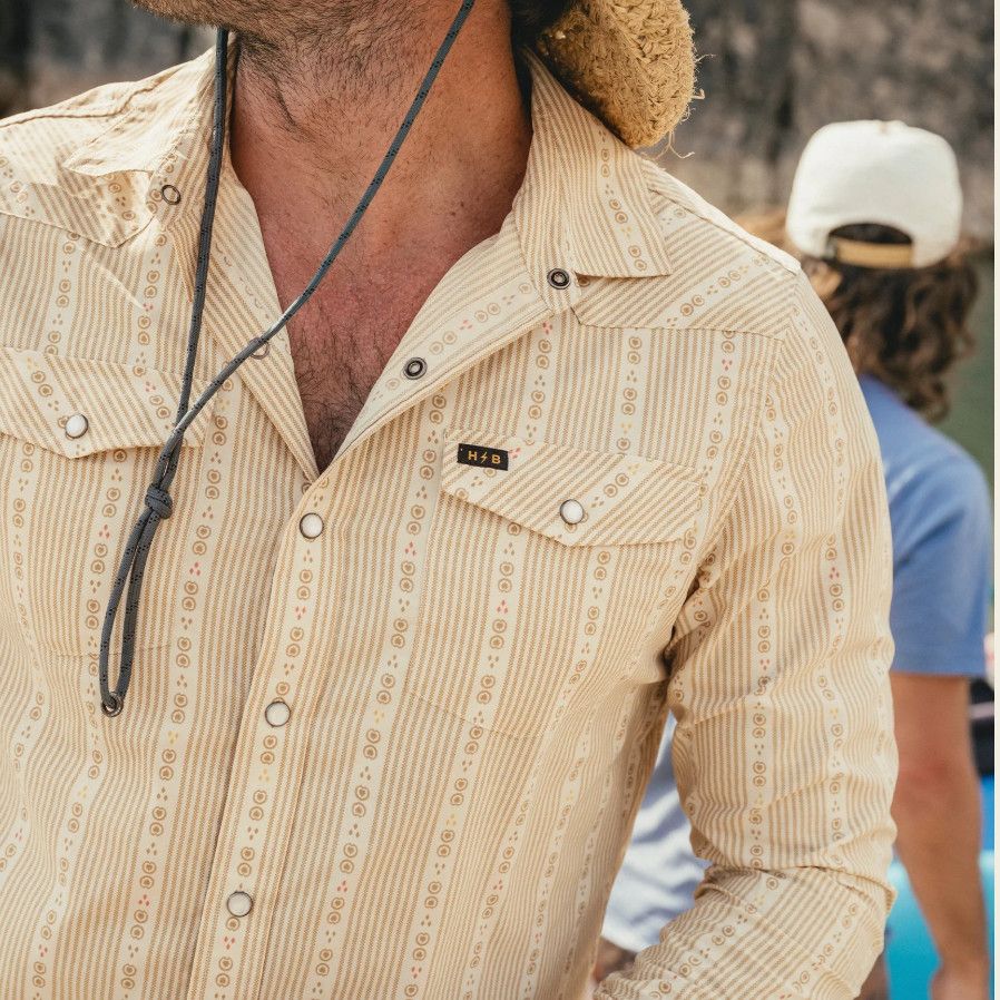 H Bar B Tech Longsleeve Mosquero Stripe: Brown Rice