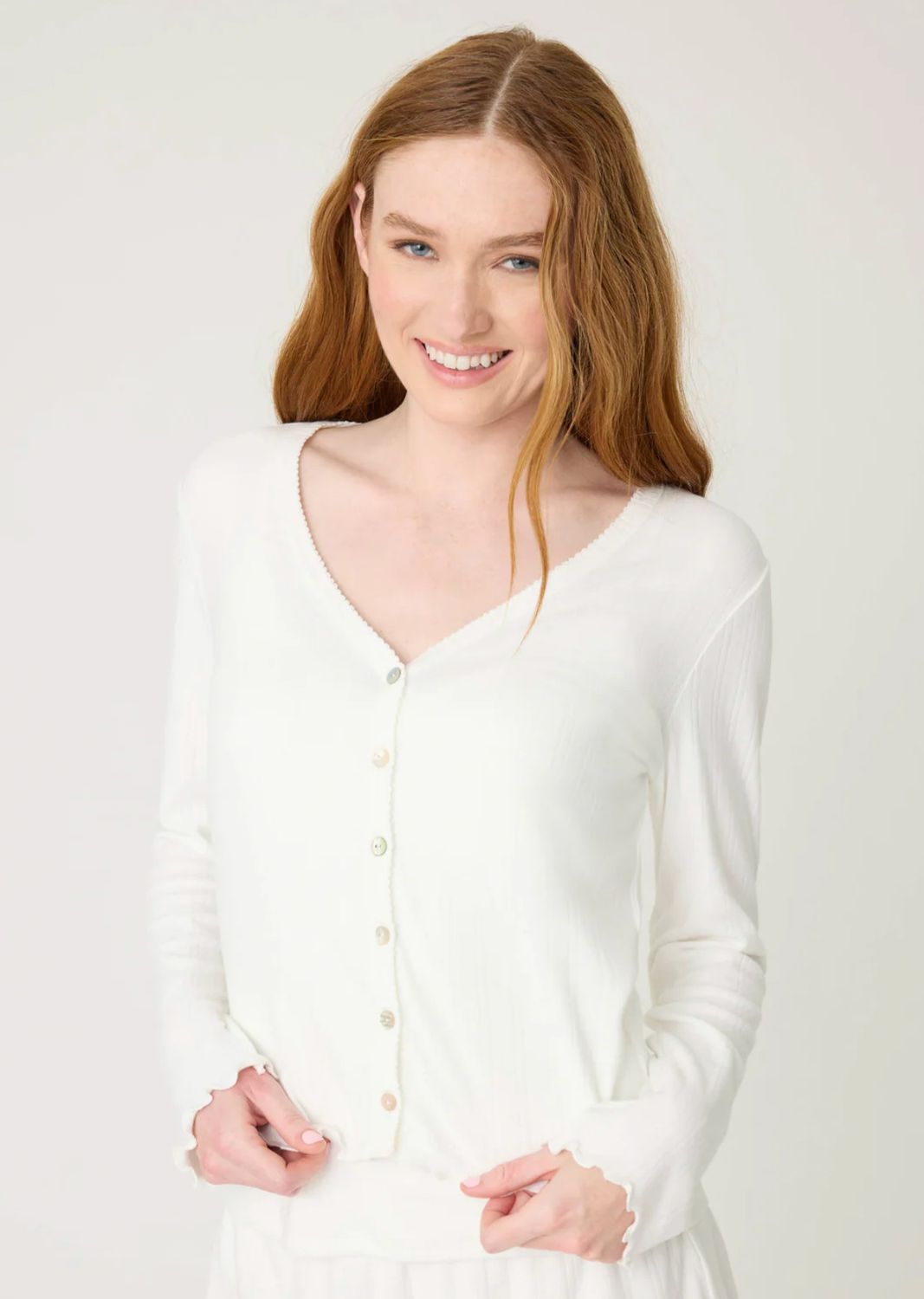 Pointelle Essentials Solid Cardigan Ivory
