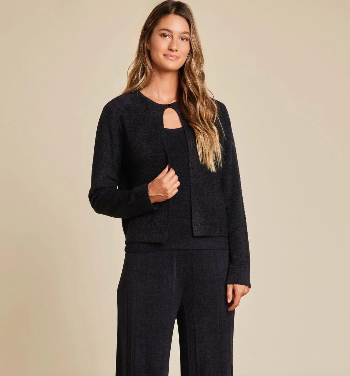 CozyChic Lite Striped Cardigan With Button Black