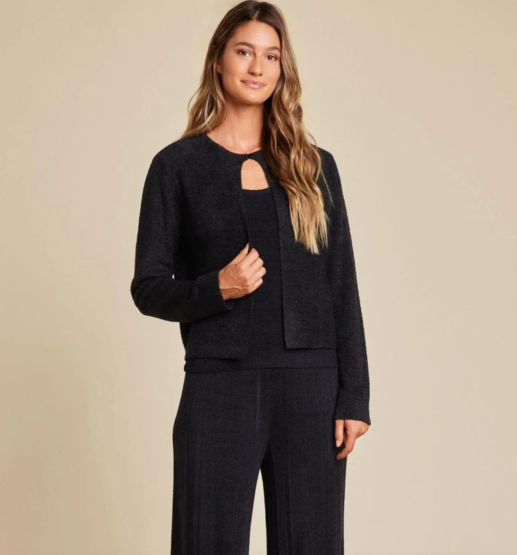 CozyChic Lite Striped Cardigan With Button Black