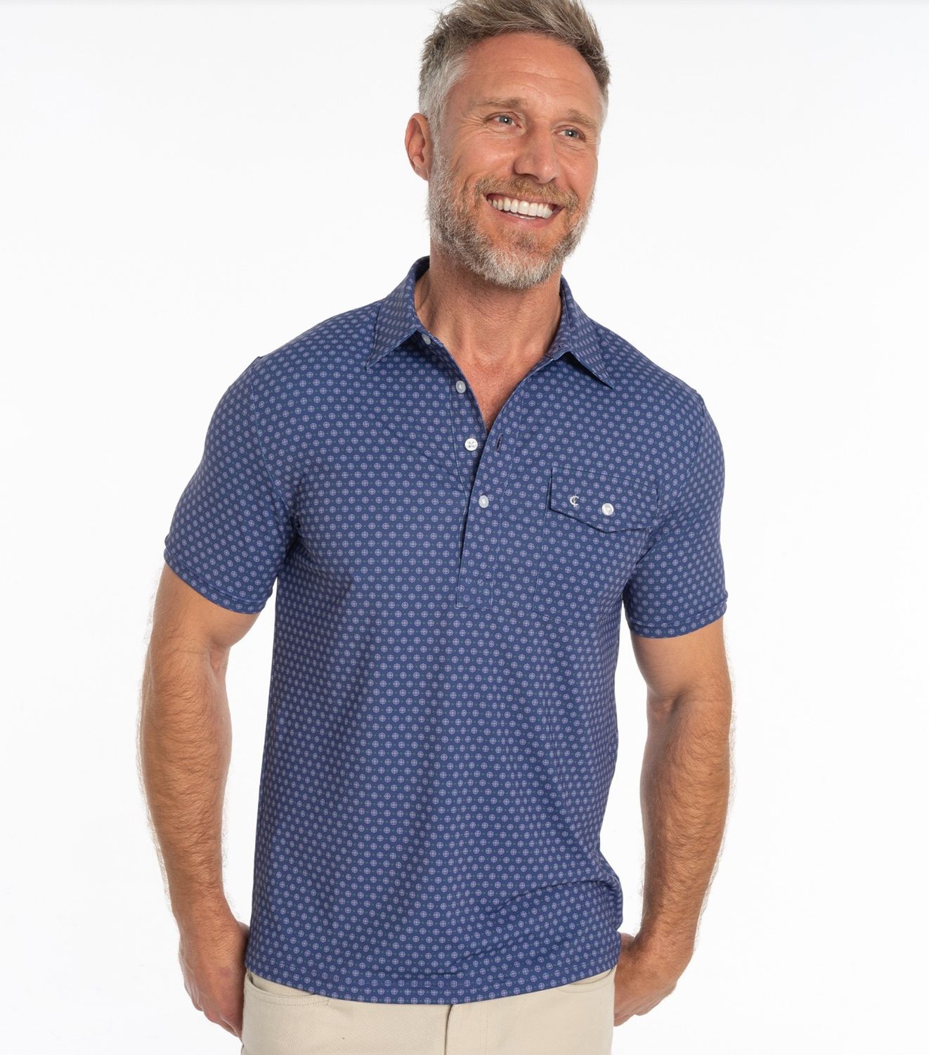 Performance Sports Player Shirt Medallion Print Navy