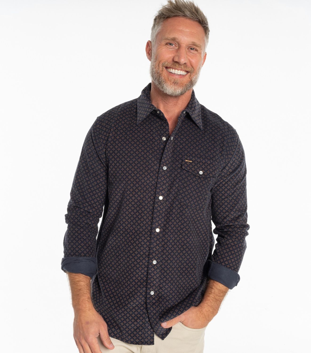 Corduroy Pearl Snap Star Gio Print