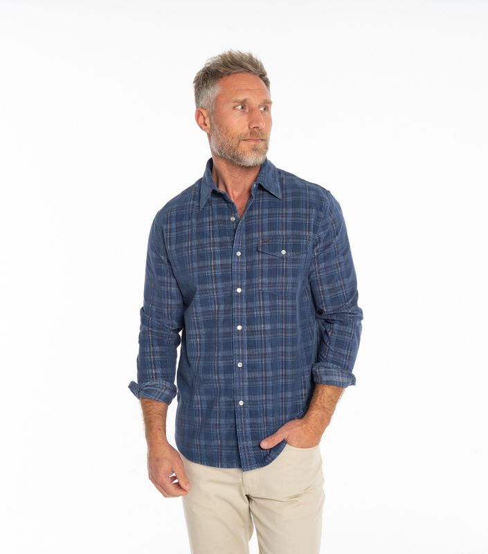 Corduroy Pearl Snap Dusty Blue Plaid
