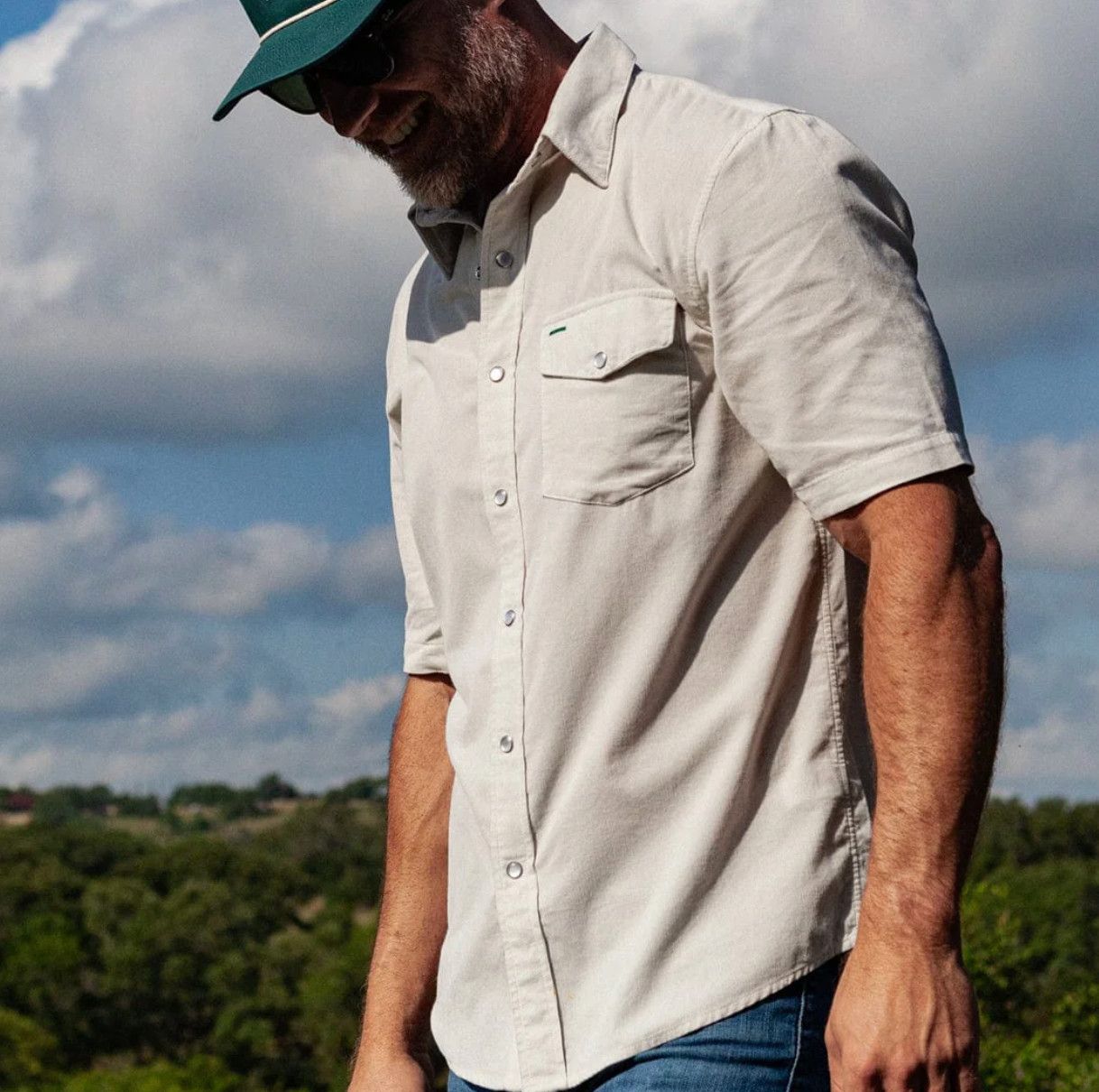Short Sleeve Corduroy Pearl Snap Silver Dollar