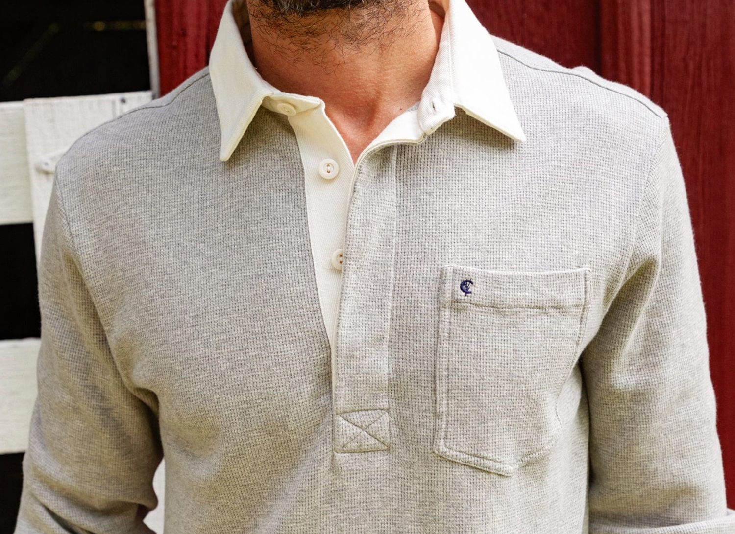 Waffle Rugby Shirt Heather Grey