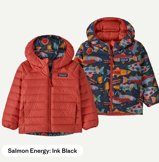 Baby Reversible Down Sweater Hoody Salmon Energy