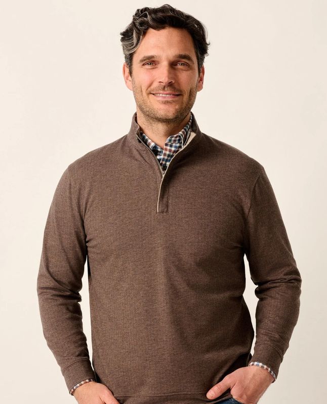 Rubin Herringbone Cashmere Blend 1/4 Zip Pullover Bison