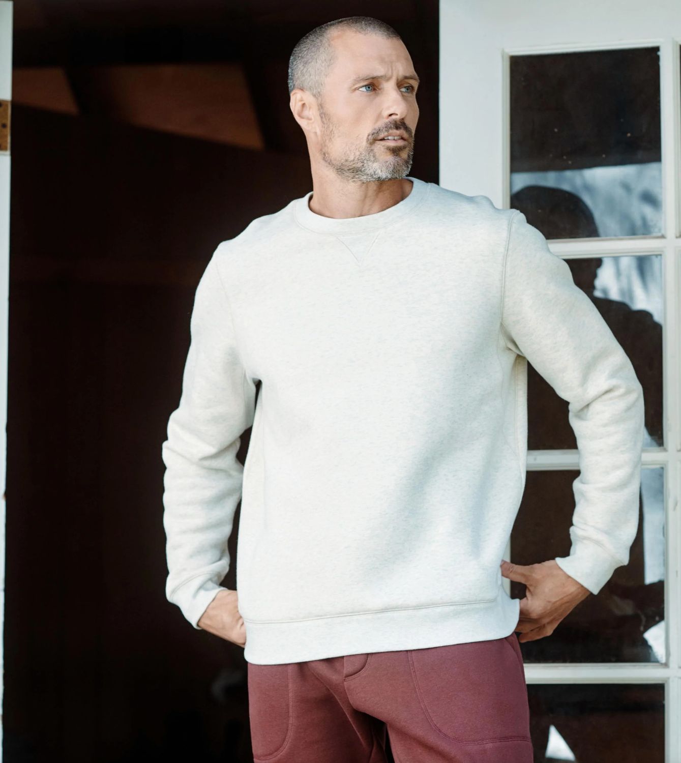 Men&#39;s Fleece Crewneck Sweatshirt Cream