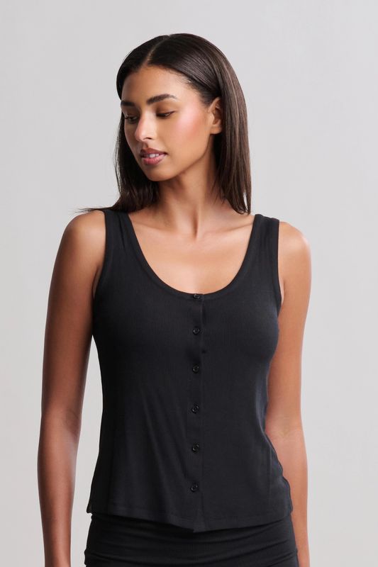 Ultra Soft Rib Button Front Cami Black