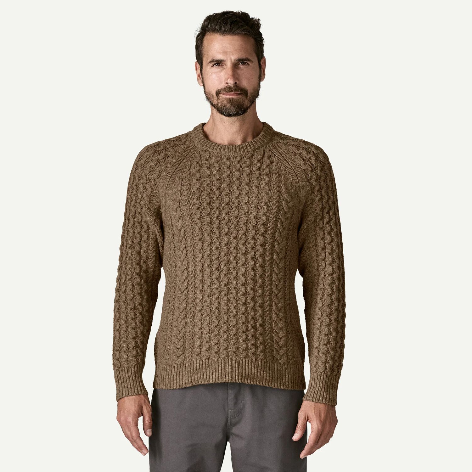 M&#39;s Recycled Wool-Blend Cable-Knit Crewneck Sweater Marlowe Brown