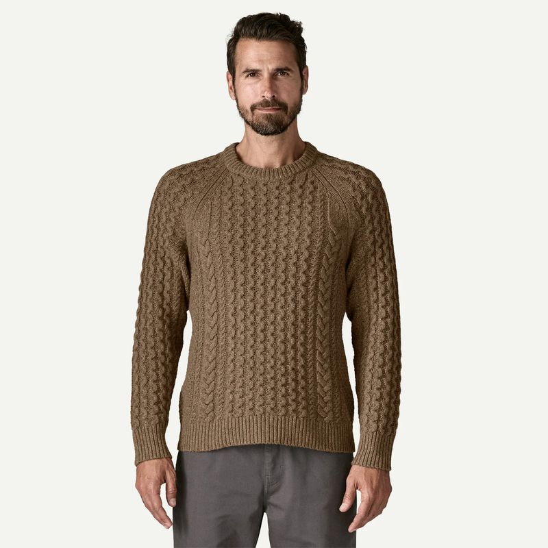 M&#39;s Recycled Wool-Blend Cable-Knit Crewneck Sweater Marlowe Brown