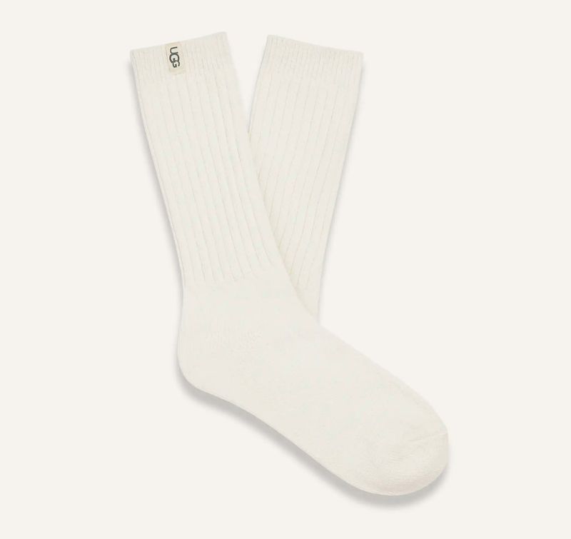 W Rib Knit Slouchy Crew Sock White